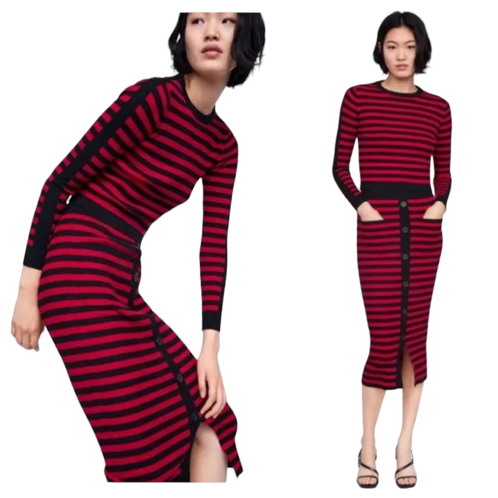 Zara Blogger’s Favorite Striped Ribbed Top & Skirt Set - Picture 2 of 12